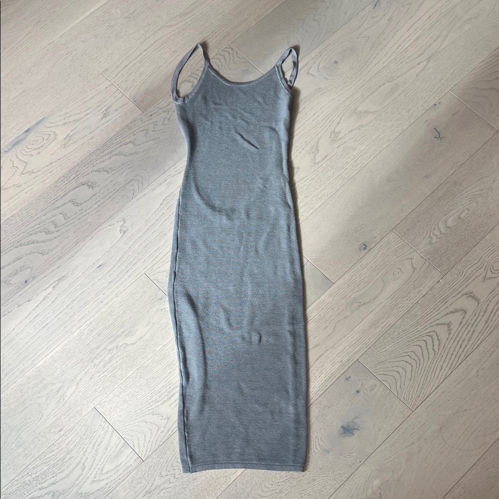 Rachel Gilbert Gray Ribbed Maxi Slip Dress